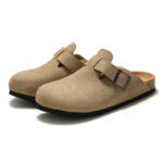 Buckle Closed-Toe Suede PU Upper Rubber Outsole Clogs