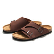 Double Buckle Cork Footbed PU Upper Rubber Outsole Sandals - 图片 10