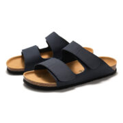 Hook-and-Loop Double Strap Suede Upper Rubber Outsole Slides