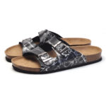 Marble Print Double Buckle PU Upper Composite Outsole Slides