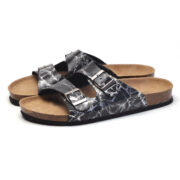 Marble Print Double Buckle PU Upper Composite Outsole Slides