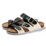 Color-Block Double Buckle PU Upper EVA Outsole Slides