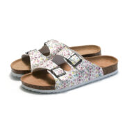 Floral Print Double Buckle PU Upper Rubber Outsole Sandals