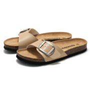 Oversized Square Buckle Strap PU Upper Rubber Outsole Sandals