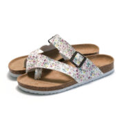 Floral Buckle Toe Loop PU Upper Rubber Outsole Sandals