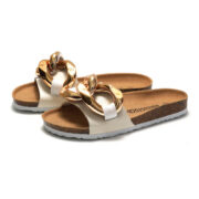 Chunky Chain Wide Strap PU Upper Cork Footbed Women’s Sandals
