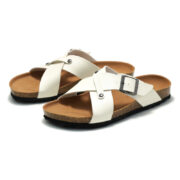 Rivet Cross Strap Buckle PU Upper Cork Footbed Women’s Sandals
