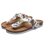 Botanical Print Buckle Toe Post PU Upper Cork Footbed Sandals