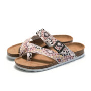 Geometric Print Buckle Toe Loop PU Upper Rubber Outsole Sandals