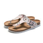 Geometric Print Buckle Toe Post PU Upper Rubber Outsole Sandals