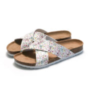 Floral Cross Strap PU Upper Rubber Outsole Sandals
