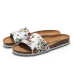 Botanical Print Wide Strap PU Upper Rubber Outsole Sandals