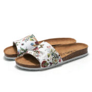 Botanical Print Wide Strap PU Upper Rubber Outsole Sandals