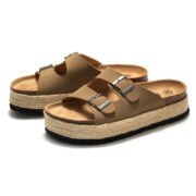 Jute Platform Double Buckle PU Upper Composite Outsole Women’s Sandals