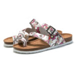 Floral Print Buckle Toe Loop PU Upper Rubber Outsole Sandals