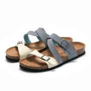 Color-Block Double Buckle Cross Strap PU Upper Rubber Outsole Women’s Sandals