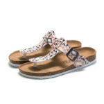 Geometric Print Buckle Toe Post PU Upper Rubber Outsole Sandals