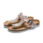 Geometric Print Buckle Toe Post PU Upper Rubber Outsole Sandals