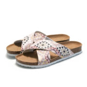 Geometric Print Cross Strap PU Upper Rubber Outsole Sandals