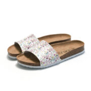 Floral Single Wide Strap PU Upper Rubber Outsole Sandals