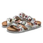 Botanical Print Triple Buckle PU Upper Rubber Outsole Sandals