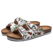 Botanical Print Double Buckle PU Upper Composite Outsole Sandals