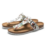 Botanical Print Buckle Toe Post PU Upper Composite Outsole Sandals