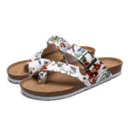 Botanical Print Cross Buckle Toe Loop PU Upper Composite Outsole Sandals