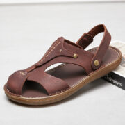 Hand-Stitched Back Strap Closed-Toe Leather Upper Rubber Outsole Sandals - 图片 4