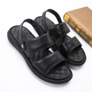 Textured Genuine Leather Double Strap Back Strap Leather Upper Composite Outsole Sandals - 图片 2