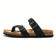 Toe Loop Double Buckle PU Upper Rubber Outsole Sandals - 图片 3