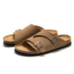Double Buckle Cork Footbed PU Upper Rubber Outsole Sandals