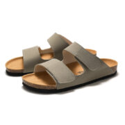 Hook-and-Loop Double Strap Suede Upper Rubber Outsole Slides - 图片 2