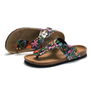 Floral Buckle Toe Post PU Upper Rubber Outsole Sandals - 图片 2