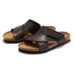 Hook-and-Loop Cross Strap PU Upper Cork Footbed Women’s Sandals