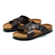Rivet Cross Strap Buckle PU Upper Cork Footbed Women’s Sandals - 图片 2