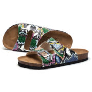 Multicolor Textured Double Buckle PU Upper Cork Footbed Sandals - 图片 2