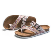 Geometric Print Buckle Toe Loop PU Upper Rubber Outsole Sandals - 图片 2