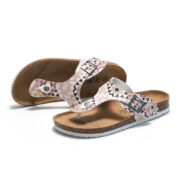 Geometric Print Buckle Toe Post PU Upper Rubber Outsole Sandals - 图片 2