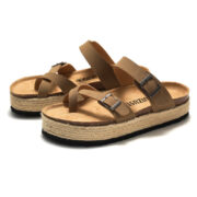 Jute Platform Toe Loop Double Buckle PU Upper Composite Outsole Women’s Sandals