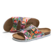 Colorful Floral Double Buckle PU Upper Rubber Outsole Sandals - 图片 4