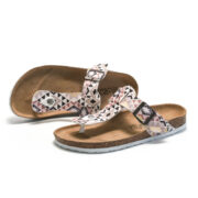Geometric Print Buckle Toe Post PU Upper Rubber Outsole Sandals - 图片 2