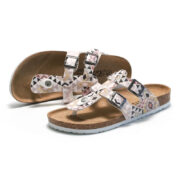Geometric Print Double Buckle Toe Post PU Upper Rubber Outsole Sandals - 图片 2