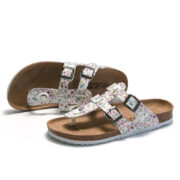 Floral Double Buckle Toe Post PU Upper Rubber Outsole Sandals - 图片 2