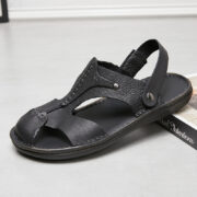 Hand-Stitched Back Strap Closed-Toe Leather Upper Rubber Outsole Sandals - 图片 3