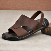 Wide Upper Back Strap Genuine Leather Leather Upper Rubber Outsole Sandals - 图片 2
