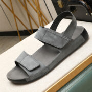Hook-and-Loop Double Strap Back Strap Nubuck Genuine Leather Upper Rubber Outsole Sandals - 图片 3