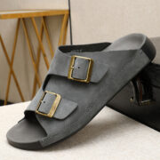 Nubuck Leather Double Buckle Wide Upper Nubuck Genuine Leather Upper Rubber Outsole Sandals - 图片 5