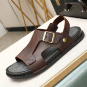 Buckle Cutout Wide Upper Back Strap Leather Upper Rubber Outsole Sandals - 图片 5