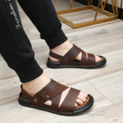 Studded Cutout Cross-Strap Back Strap Leather Upper Rubber Outsole Sandals - 图片 5